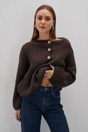 Brown Alpaca Wool Button-Up Sweater