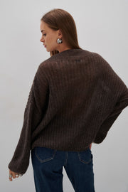 Brown Alpaca Wool Button-Up Sweater
