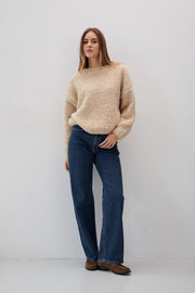 Sweter z wełny merynos Nature Loop beżowy