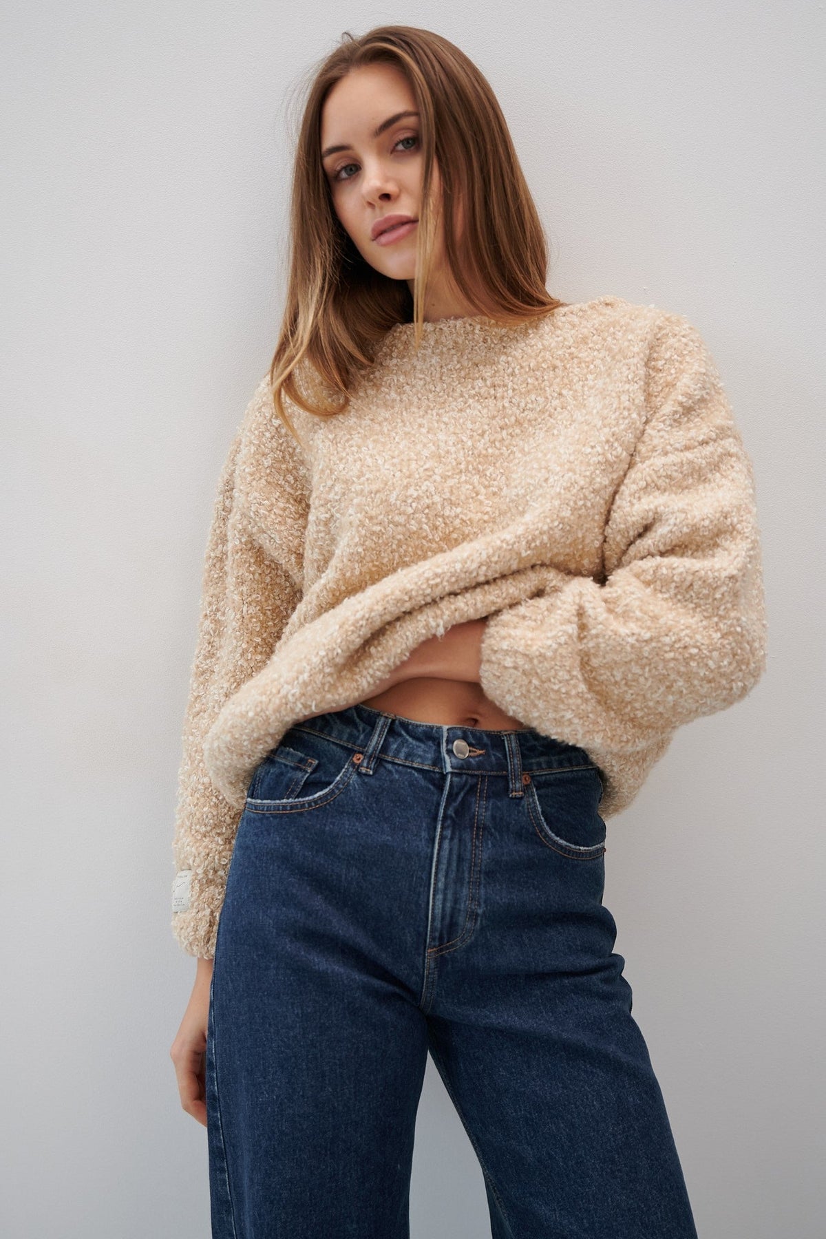 Sweter z wełny merynos Nature Loop beżowy