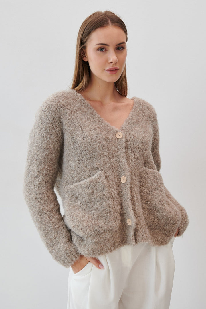 Undyed alpaca wool bucle cardigan