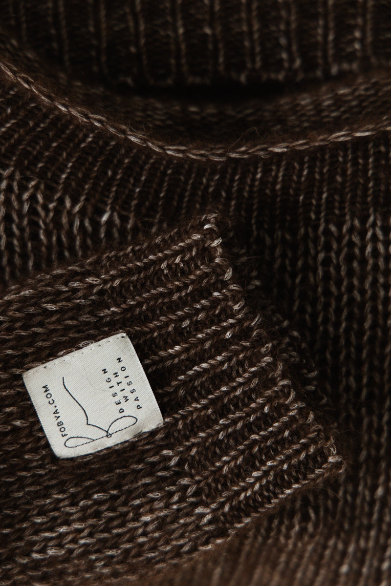 Sweter z niefarbowanej wełny alpaki i bawełny mako brązowy