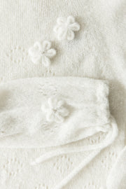 Elegancki sweter z wełny suri ręcznie zdobiony ecru