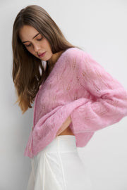 Delicate cardigan mist of wool alpaca Éther pink