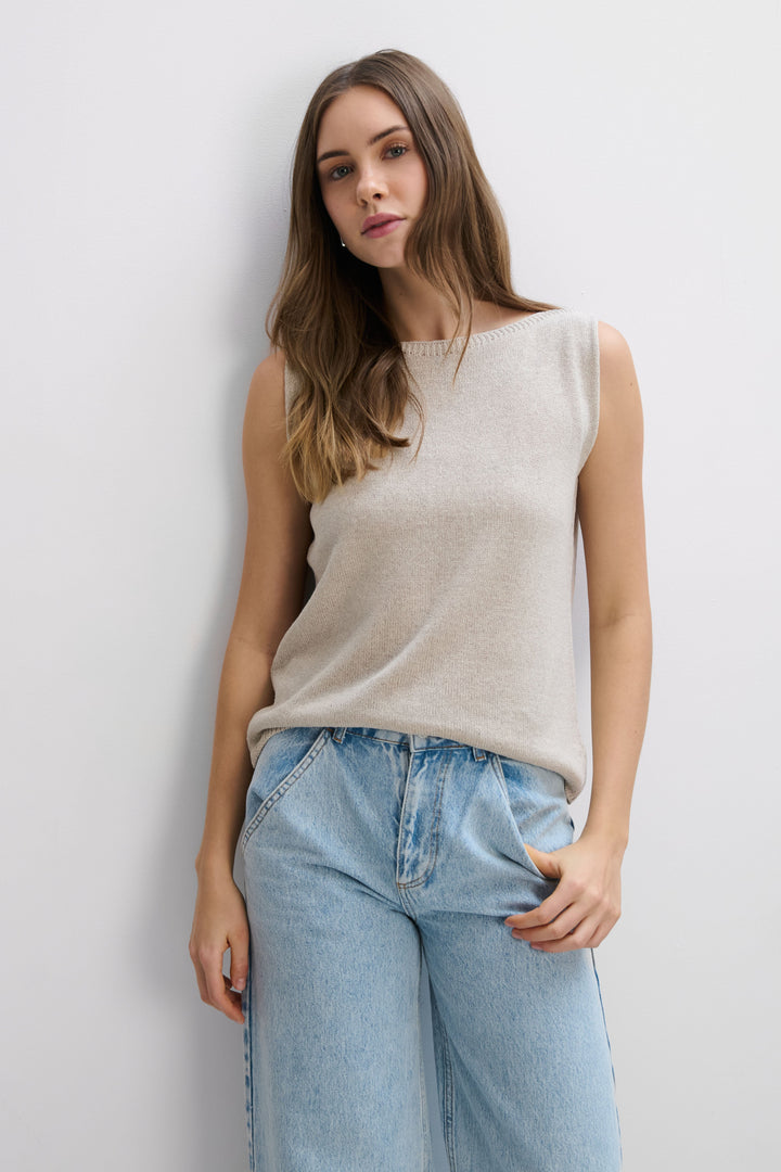 Beige hemp and linen top