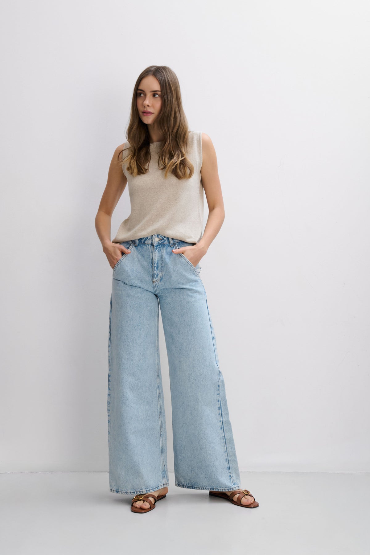 Beige hemp and linen top