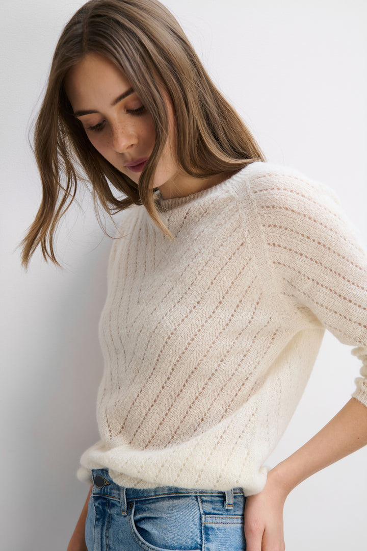 Classic ecru silk and alpaca wool sweater
