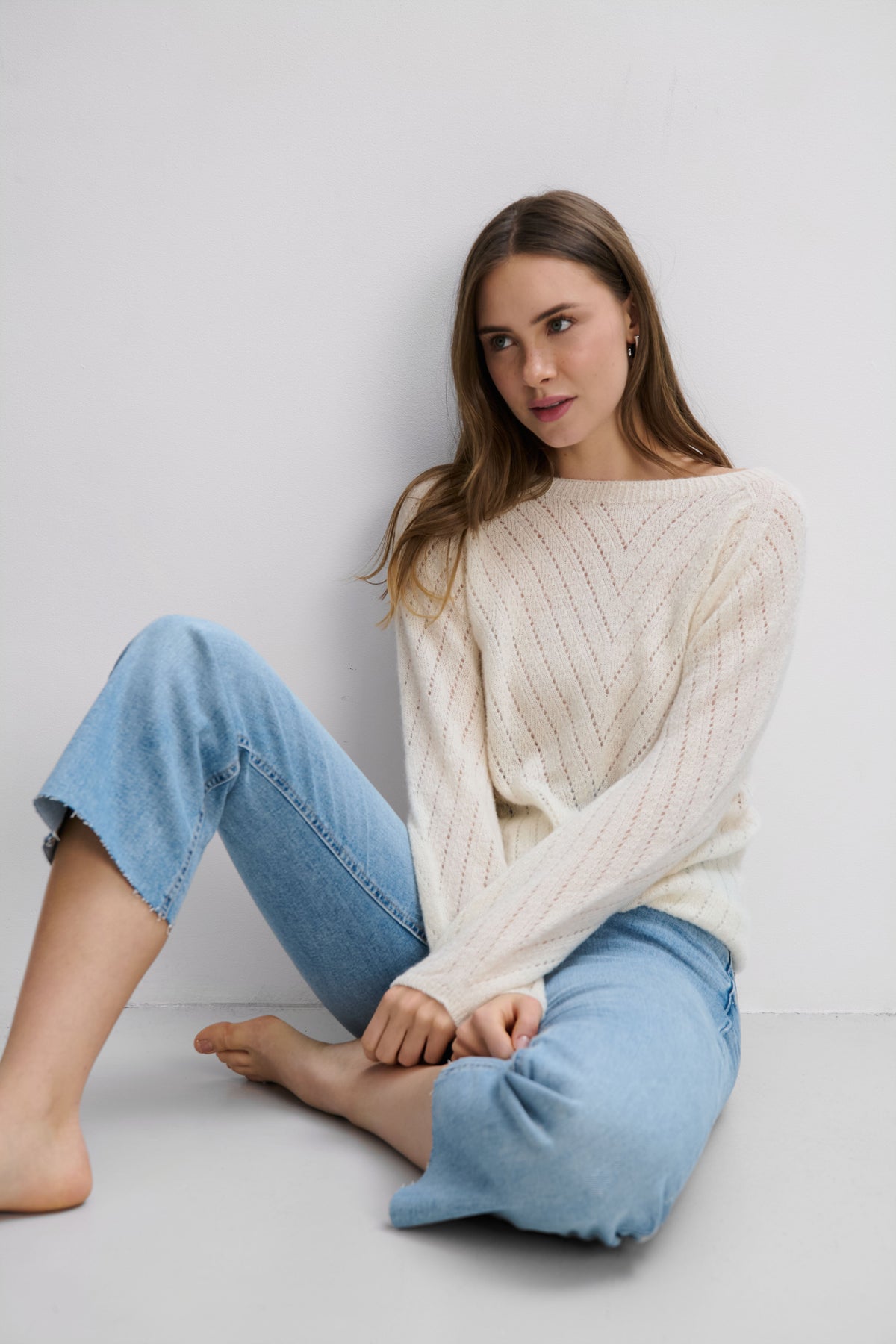 Classic ecru silk and alpaca wool sweater