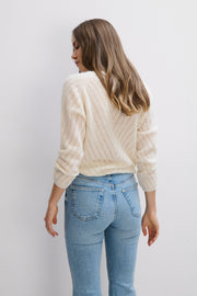 Classic ecru silk and alpaca wool sweater