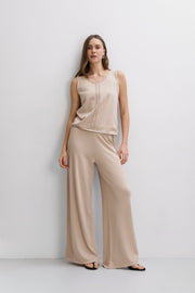 Cashmere Ease organic cotton and cashmere trousers beige