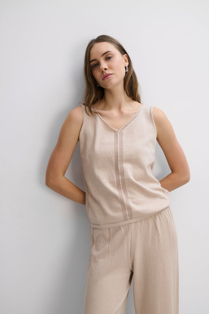 Beige organic cotton and cashmere top