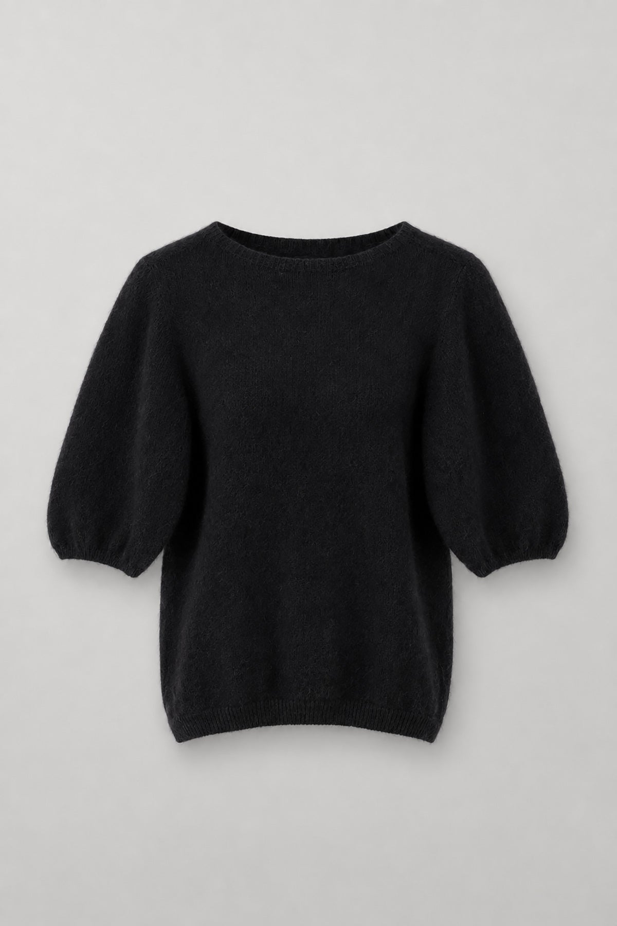 Baby alpaca and virgin wool short-sleeved sweater, black