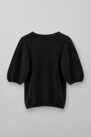 Baby alpaca and virgin wool short-sleeved sweater, black