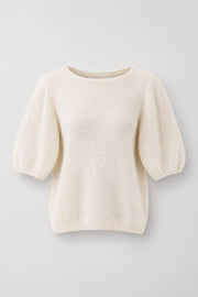 Sweter z krótkim rękawem z wełny baby alpaka i wełny virgin ecru