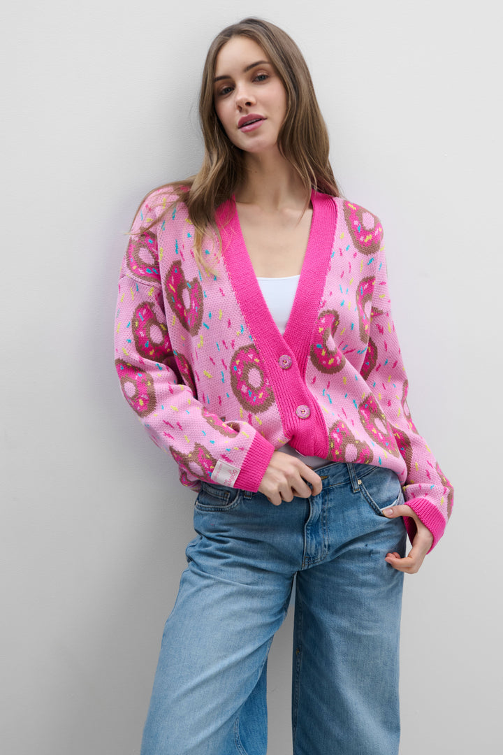 Donut cotton cardigan pink