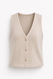 Organic cotton and cashmere button-up vest, beige