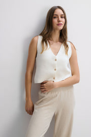 Organic cotton and ecru cashmere button-up vest