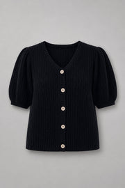 BUTTON-UP SWEATER MADE OF BABY ALPACA AND VIRGIN WOOL, BLACK