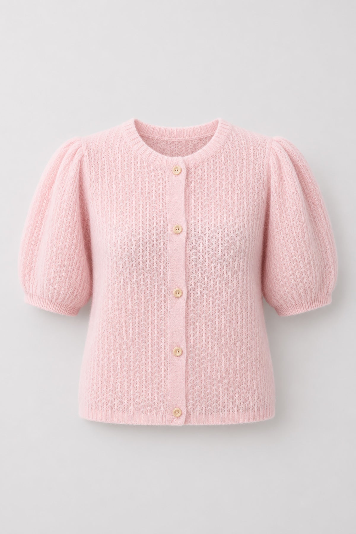 Button-up baby alpaca and virgin wool sweater, pink