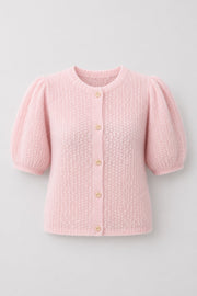 Button-up baby alpaca and virgin wool sweater, pink
