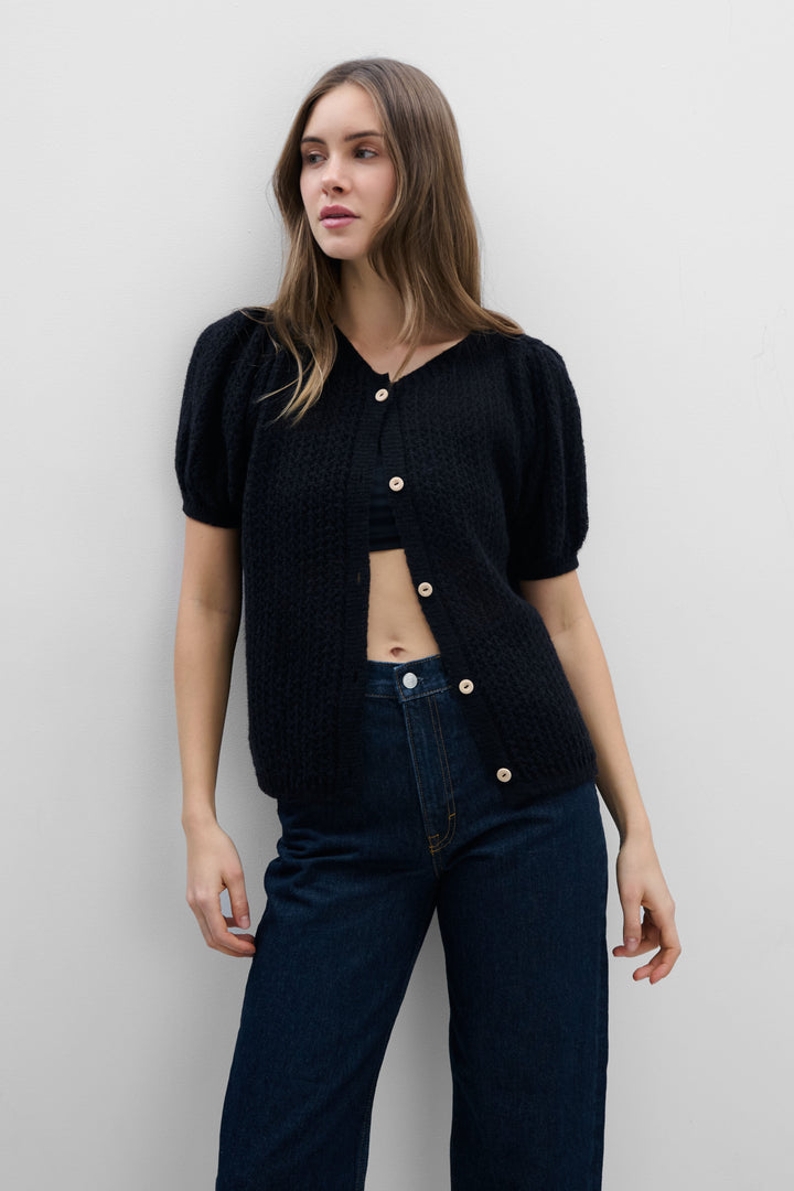 BUTTON-UP SWEATER MADE OF BABY ALPACA AND VIRGIN WOOL, BLACK