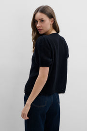 BUTTON-UP SWEATER MADE OF BABY ALPACA AND VIRGIN WOOL, BLACK