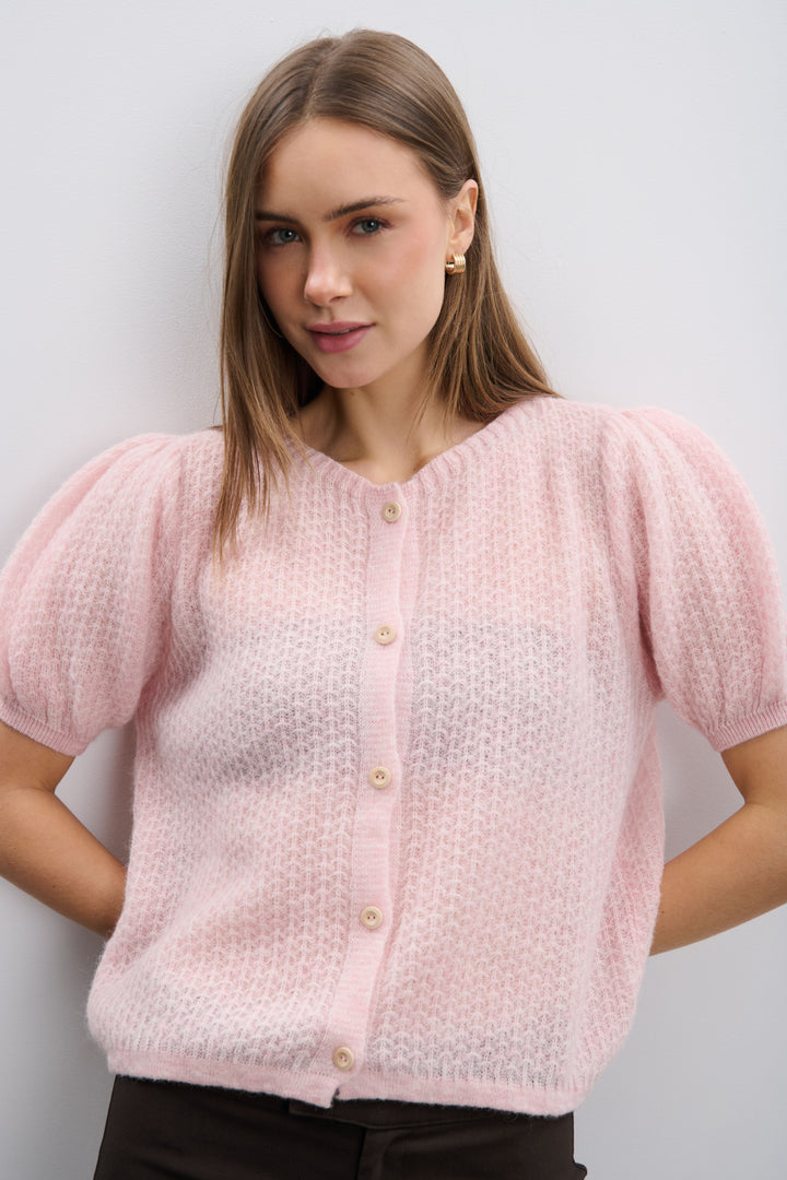Button-up baby alpaca and virgin wool sweater, pink