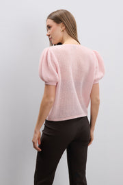 Button-up baby alpaca and virgin wool sweater, pink