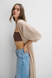 Long cardigan made of baby alpaca wool and virgin wool, beige