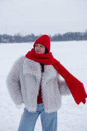 Szal z wełny alpaki Snow Kiss czerwony