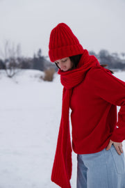Snow Kiss alpaca wool scarf red