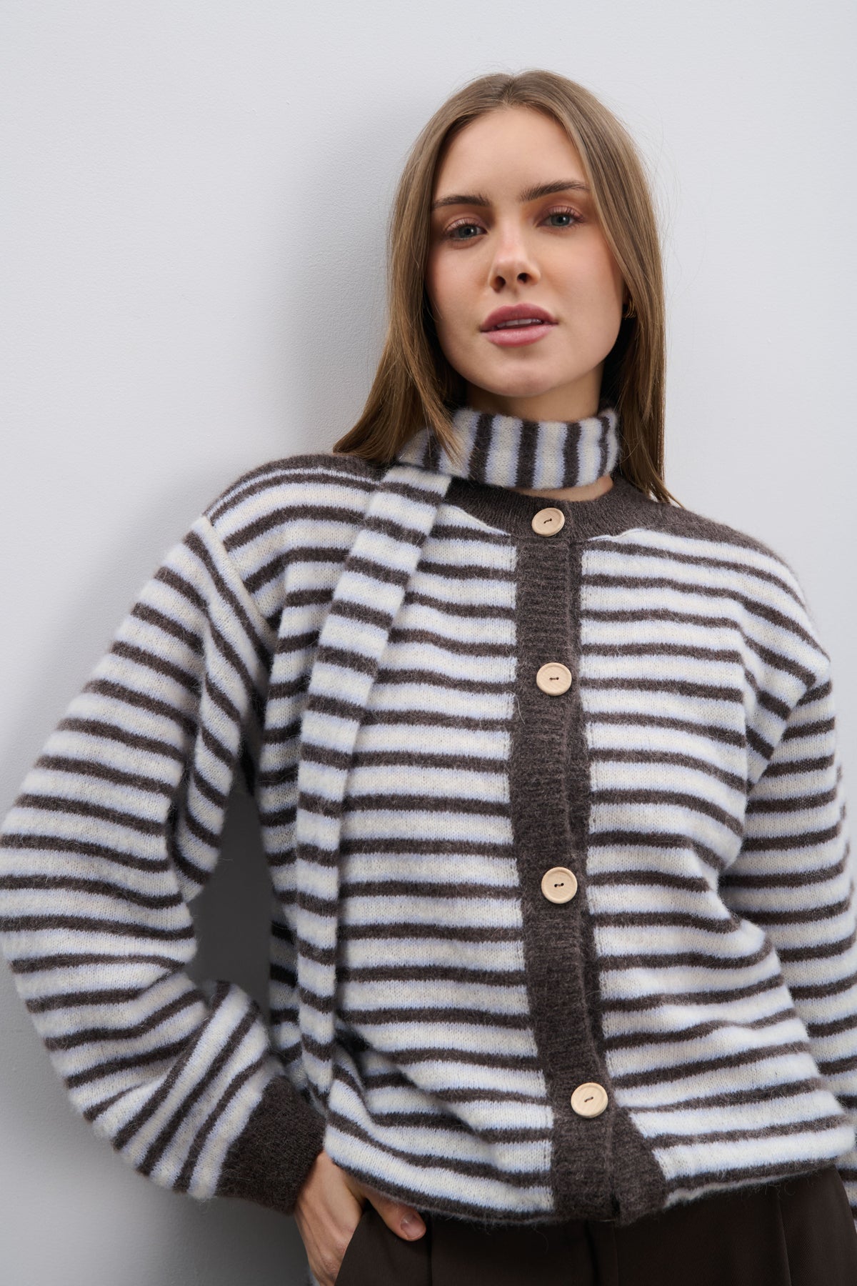 Soft Stripe Brown Alpaca Wool Cardigan