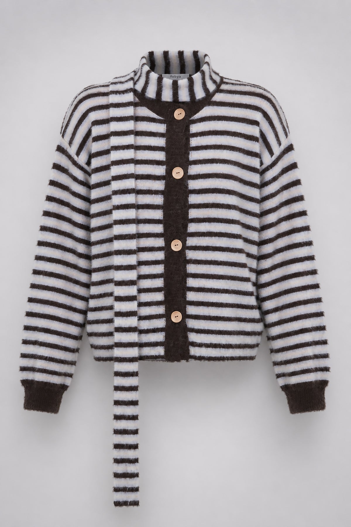 Kardigan z wełny alpaki Soft Stripe brązowy
