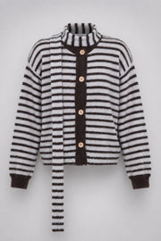 Soft Stripe Brown Alpaca Wool Cardigan