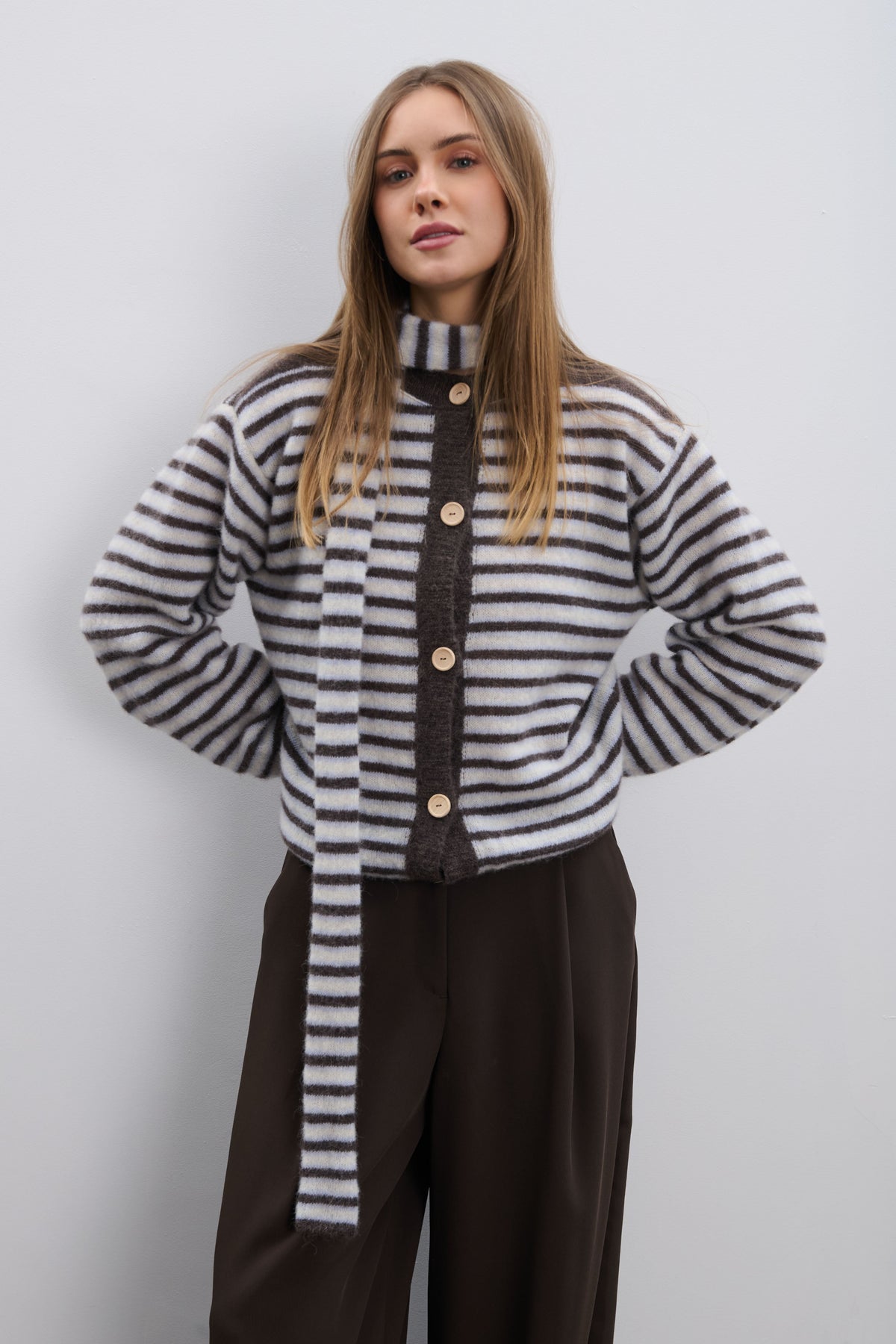 Soft Stripe Brown Alpaca Wool Cardigan