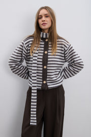Soft Stripe Brown Alpaca Wool Cardigan