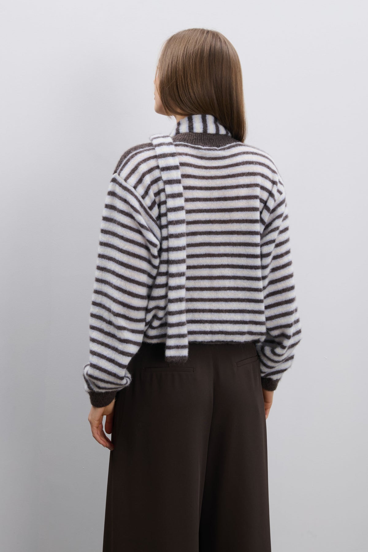 Kardigan z wełny alpaki Soft Stripe brązowy