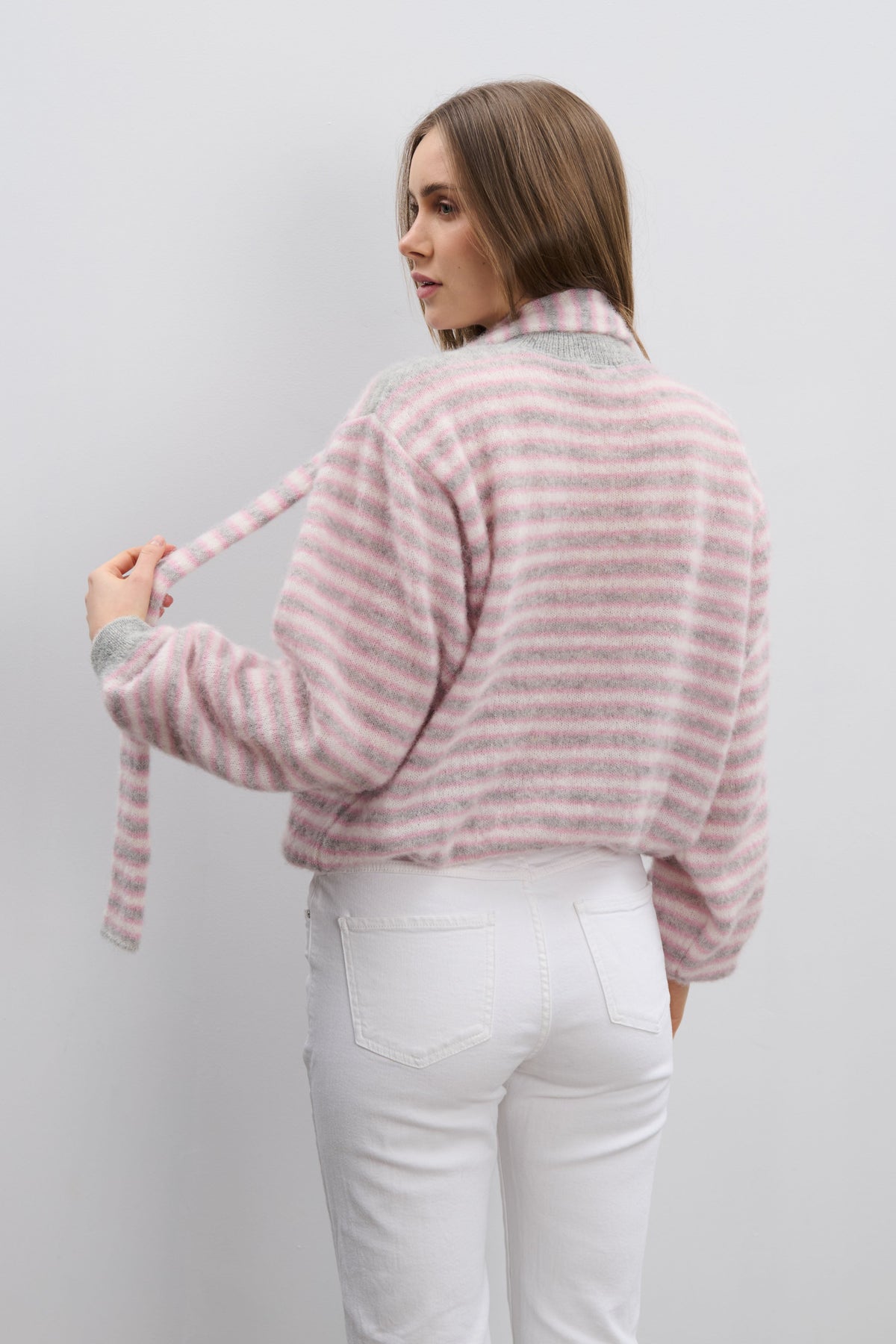 Kardigan z wełny alpaki Soft Stripe szary