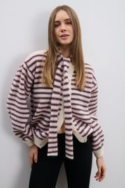 Soft Stripe Alpaca Wool Cardigan Pink
