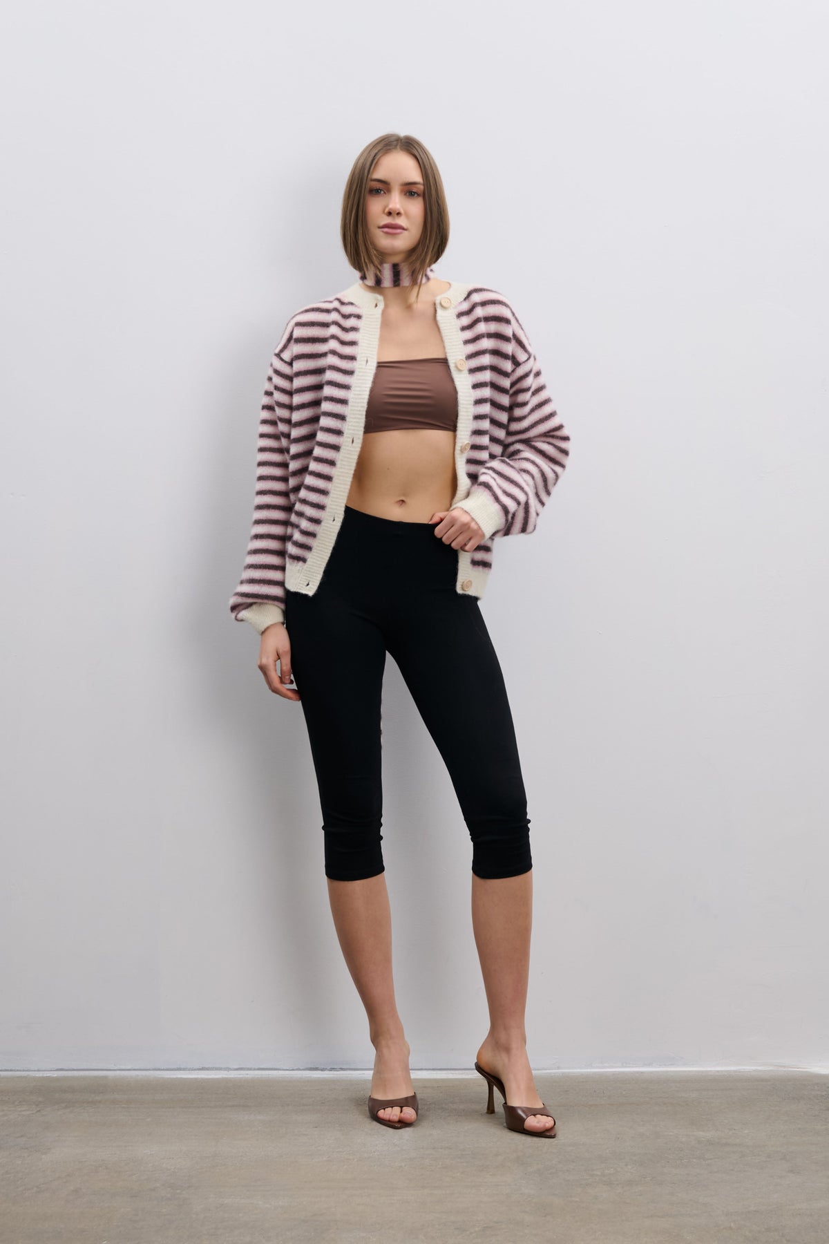 Soft Stripe Alpaca Wool Cardigan Pink