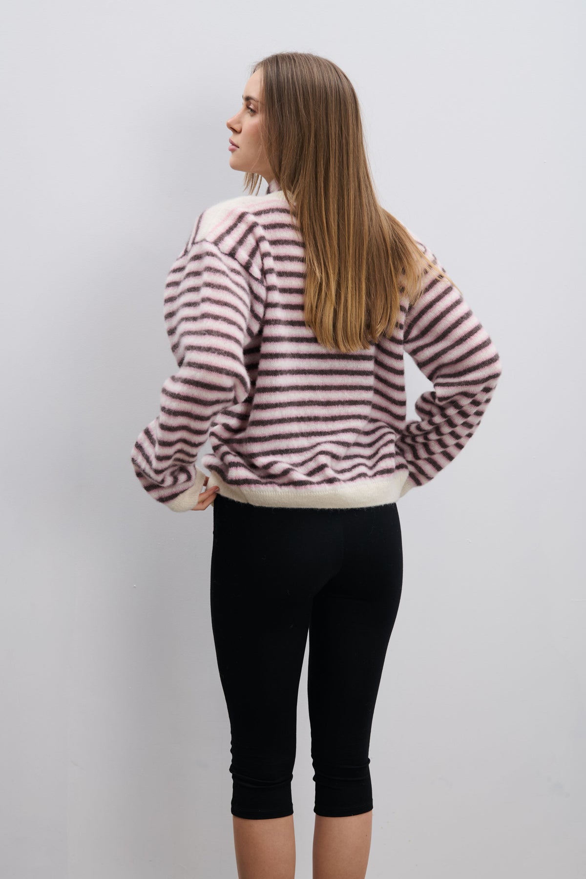 Soft Stripe Alpaca Wool Cardigan Pink