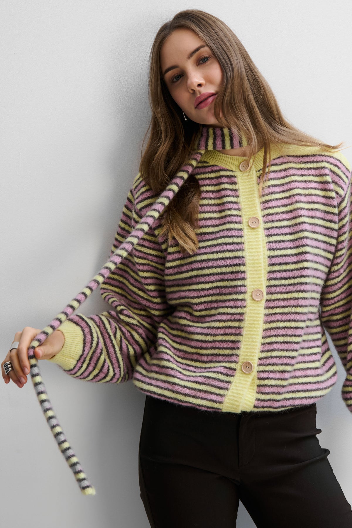 Soft Stripe Yellow Alpaca Wool Cardigan