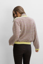 Soft Stripe Yellow Alpaca Wool Cardigan