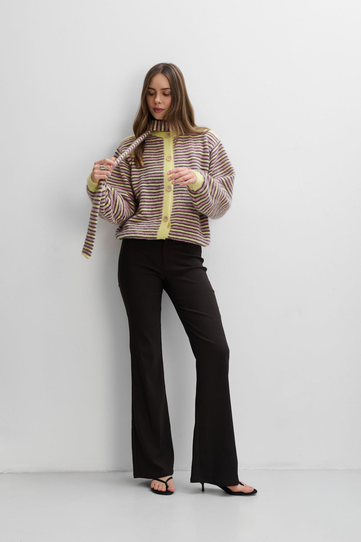 Soft Stripe Yellow Alpaca Wool Cardigan