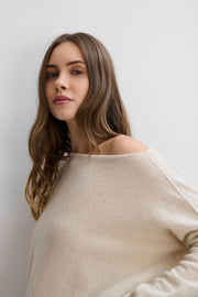 Soft Horizon cashmere and merino wool pants and blouse set, beige