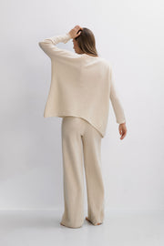 Soft Horizon cashmere and merino wool pants and blouse set, beige