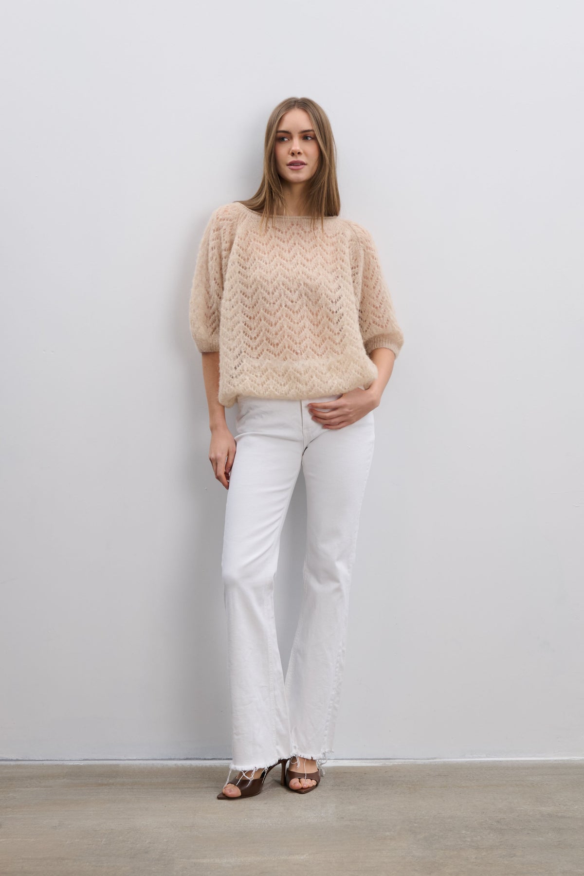 Sweter z wełny alpaki i wełny virgin Soft Mirage beżowy