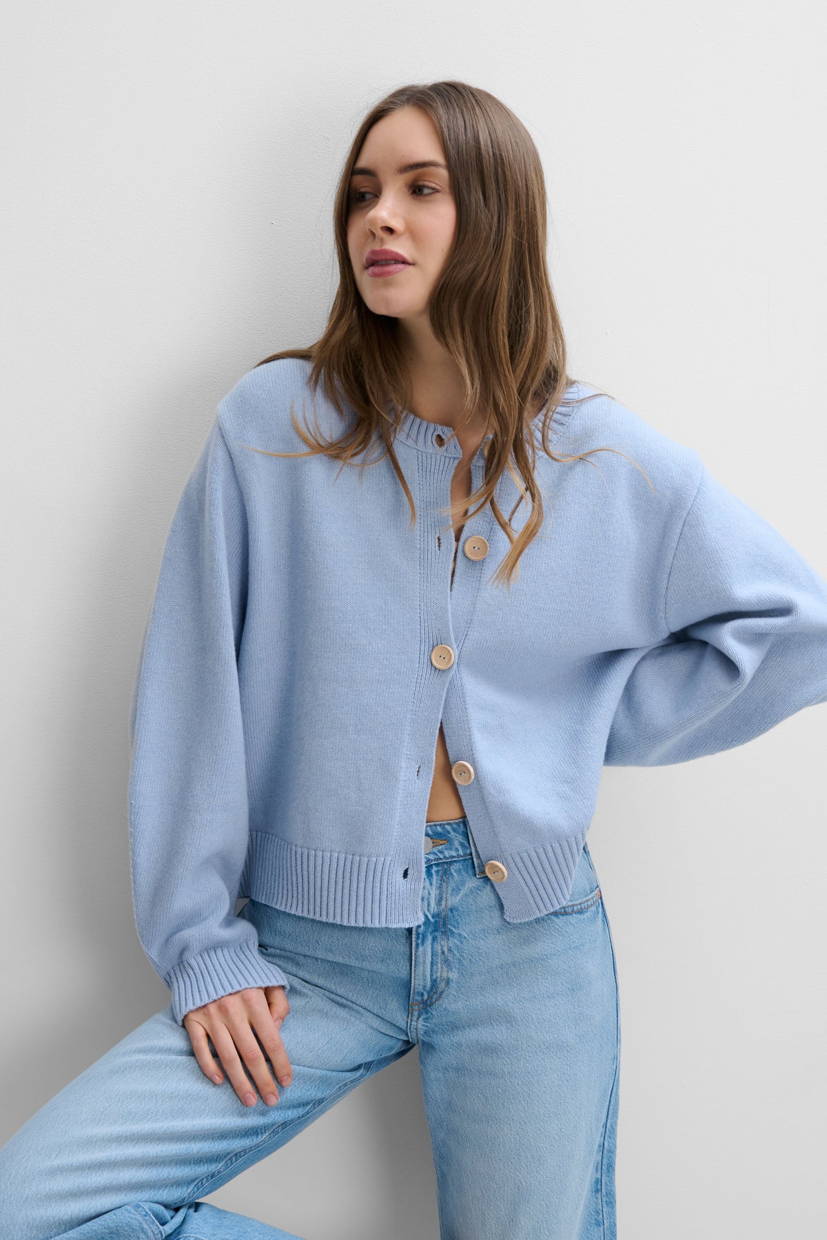 Calm Blue Cashmere and Merino Wool Cardigan