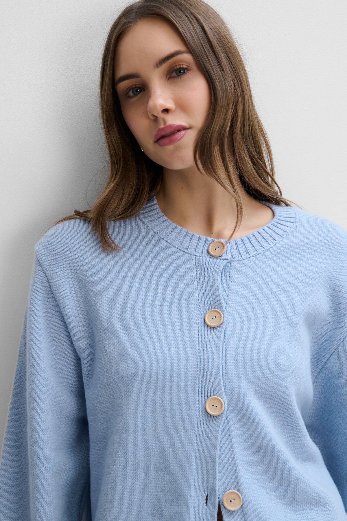 Calm Blue Cashmere and Merino Wool Cardigan