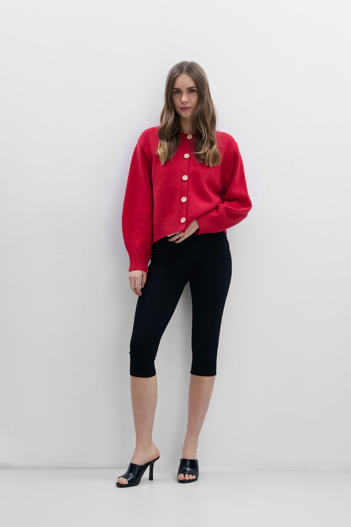 Calm Red Cashmere and Merino Wool Cardigan
